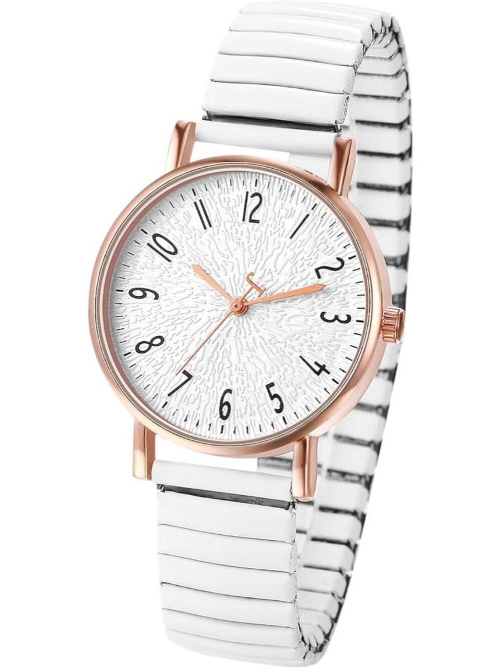 Women's White Analog Quartz Elastic Strap Arabic Numerals Waterproof Wrist Watch
